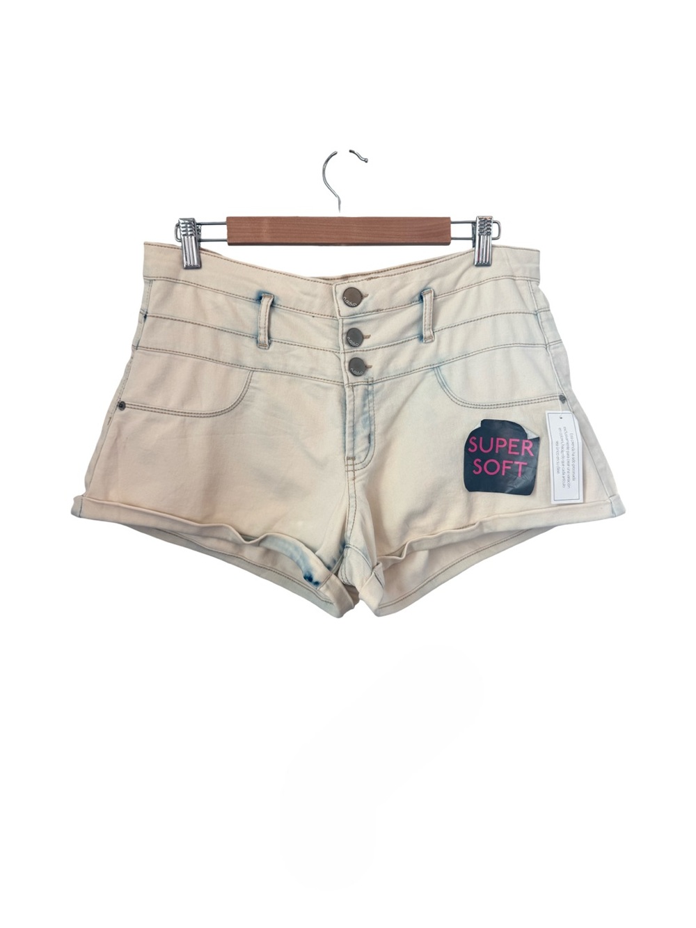 NWT No Boundaries Cream Super Soft Denim Shorts High Rise Button Fly Sz 15